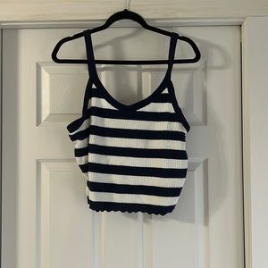 Navy blue and white stripe crop top